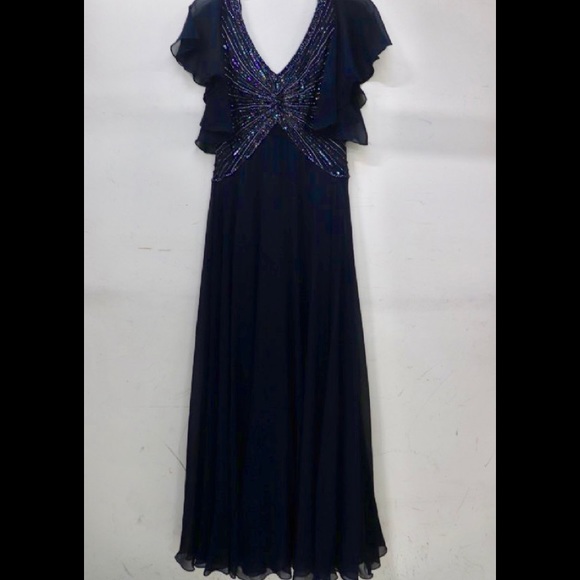 NWT J Kara embellished Drape Bodice Chiffon Gown - Picture 4 of 8